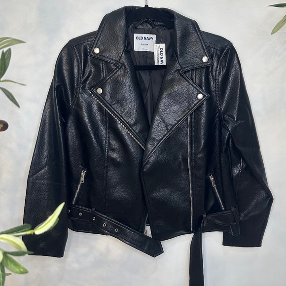Old Navy Faux-Leather Belted Biker Jacket – Small Petite NWT - Picture 2 of 4
